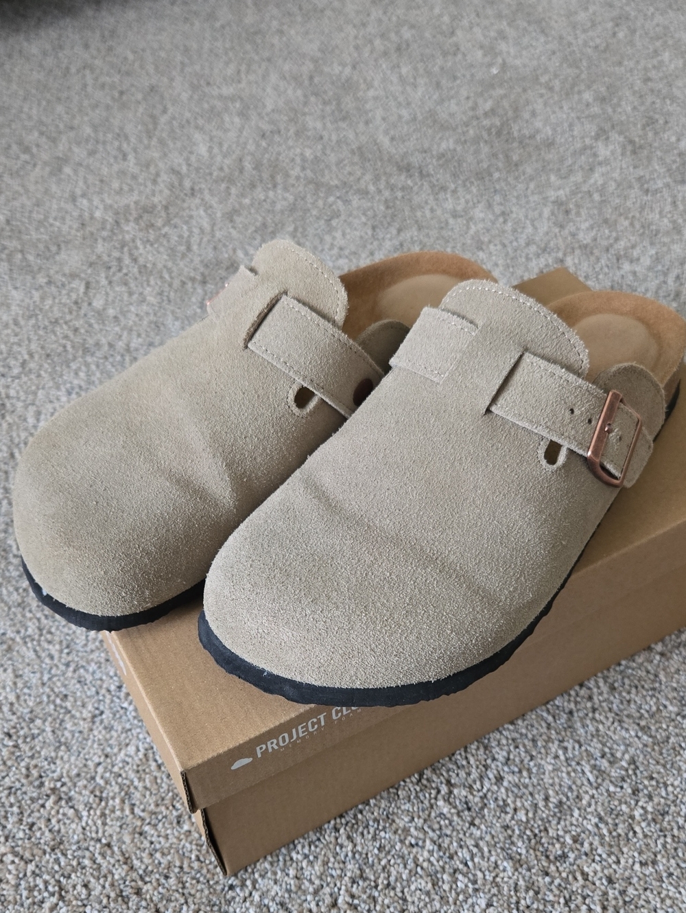 Women's Suede Slip-On Clog in Beige